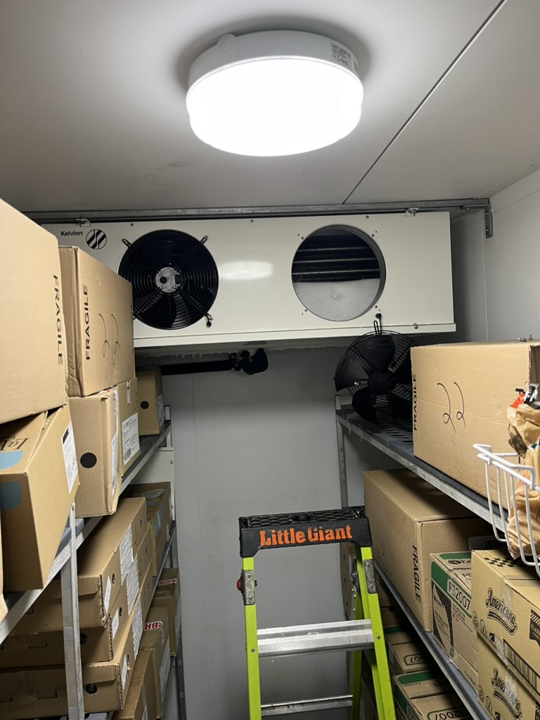 Refrigeration evaporator found partially frozen after removal of an evaporator fan