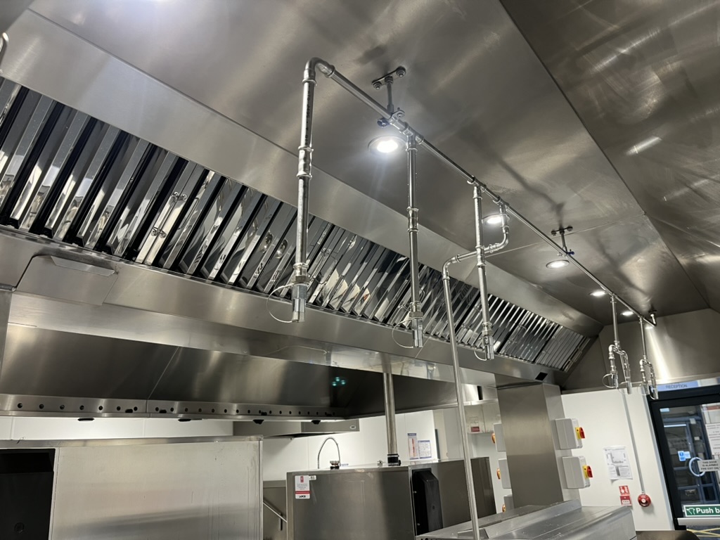Large commercial kitchen extract canopy and baffle-filter system